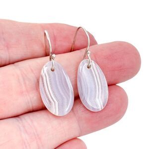 Vintage Sterling Silver 925 Pink Lavender Agate Dangle Earrings
